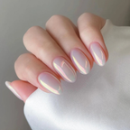 press-on nails Aurora Pearl iridescent pink almond on model hands