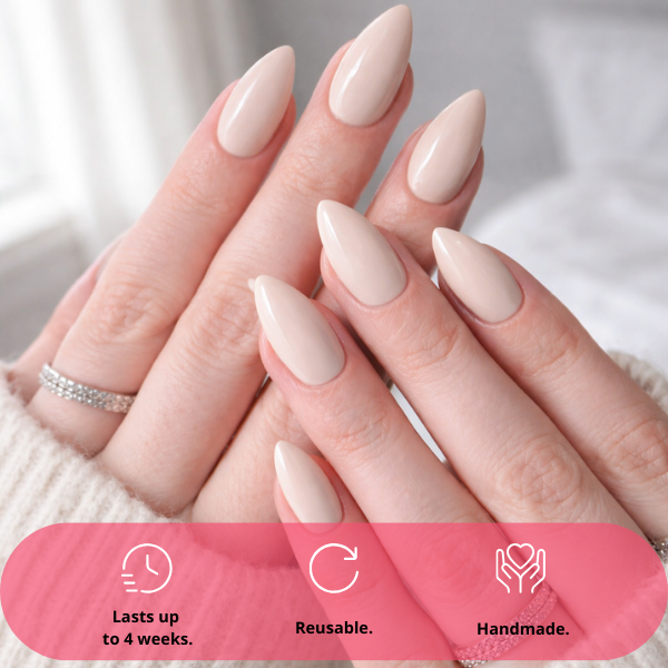 Vanilla Silk Almond press-on nails with glossy finish