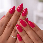 Press-on Nails Glossy Hot Pink Almondon Model Hands