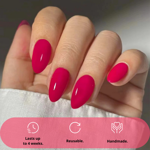 Press-on Nails Glossy Hot Pink Almondon Model Hands